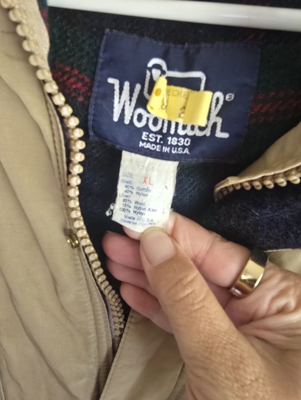 Woolrich,Vintage Hooded Wool-Lined Men's Tan Fisherman Parka Outdoor Jacket,XL - Picture 6 of 10